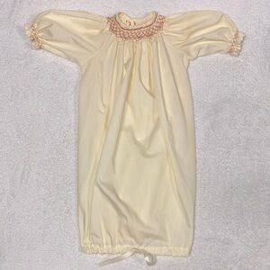 Baby bishop smocked creamy yellow gown rosebuds tie bottom 3m